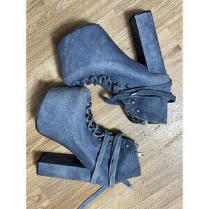 UNIF Boots Hellbound Wms 11 Blue Leather Platform Ankle Block Heel Goth Grunge